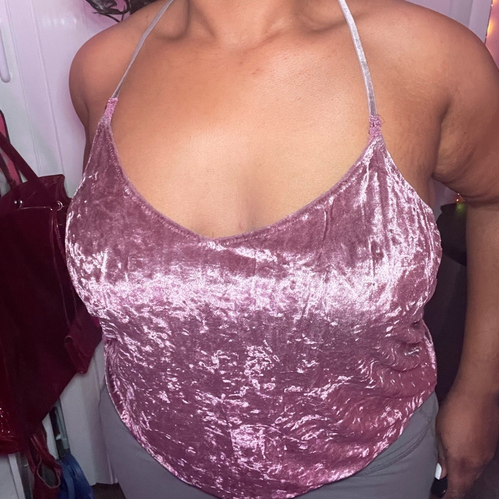 No Boundaries Pink Velvet Halter Top